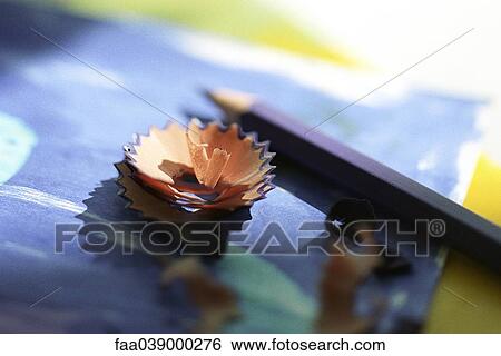 Stock Photograph - Pencil shavings, close-up. Fotosearch