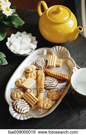 Platter of cookies and teapot View Large Photo Image Stock Photo - Platter of cookies and teapot. Fotosearch