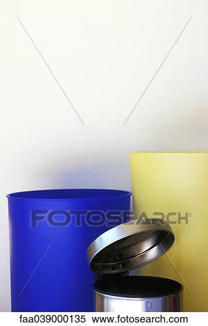 Stock Photography - Trashcan with recycling bins. Fotosearch