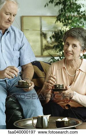 Stock Photo - Senior couple having tea. Fotosearch