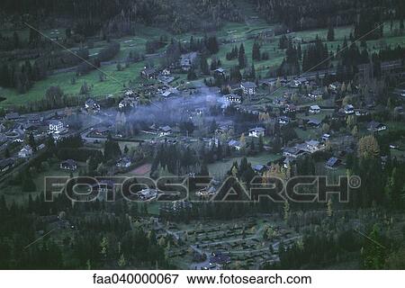 Smoke over Chamonix, aerial view View Large Photo Image Stock Photo - Smoke over Chamonix, aerial view. Fotosearch