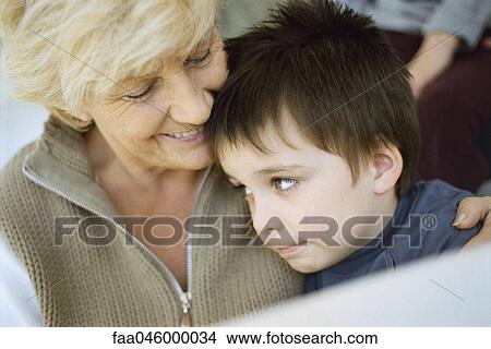 Picture - Little boy with grandmother, portrait. Fotosearch