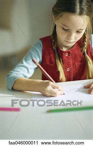 Little girl drawing with colored pencils View Large Photo Image Stock Image - Little girl drawing with colored pencils. Fotosearch