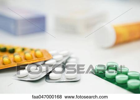 Blister packs of various pills View Large Photo Image Stock Photo - Blister packs of various pills. Fotosearch