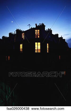 Apartment building at night, silhouette View Large Photo Image Stock Photo - Apartment building at night, silhouette. Fotosearch
