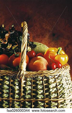 Assorted fruits and vegetables in basket, cropped view View Large Photo Image Picture - Assorted fruits and vegetables in basket, cropped view. Fotosearch