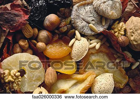 Assortment of dried fruits and nuts, full frame View Large Photo Image Stock Photograph - Assortment of dried fruits and nuts, full frame. Fotosearch