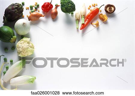 Stock Photo - Assortment of vegetables, viewed from directly above. Fotosearch