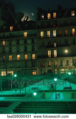 Building exterior, Paris, France, night View Large Photo Image Stock Image - Building exterior, Paris, France, night. Fotosearch