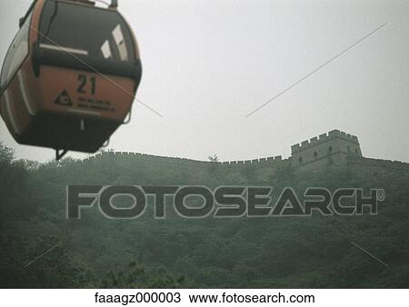 Stock Image - China, cable car going to the Great Wall. Fotosearch