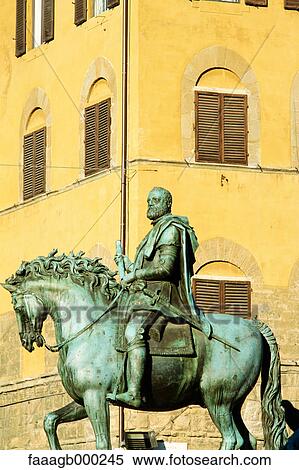 Stock Photography - Italy, Florence, Piazza della Signoria, statue of Grand Duke Cosimo I. Fotosearch