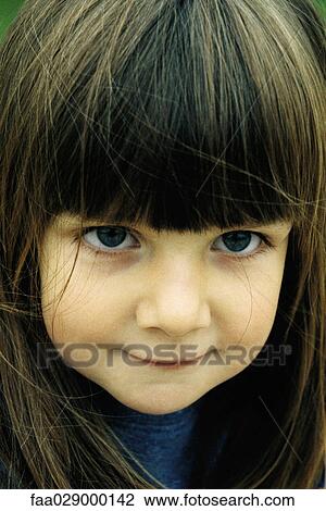 Little girl with bangs smiling, portrait View Large Photo Image Stock Image - Little girl with bangs smiling, portrait. Fotosearch