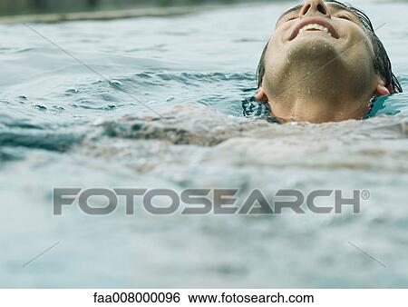 Man smiling with head back in swimming pool View Large Photo Image Stock Photograph - Man smiling with head back in swimming pool. Fotosearch