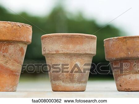 Three terracotta pots View Large Photo Image Stock Image - Three terracotta pots. Fotosearch