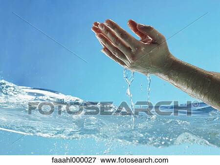 Woman's hands cupped and dripping above water surface, side view View Large Photo Image Stock Photo - Woman's hands cupped and dripping above water surface, side view. Fotosearch