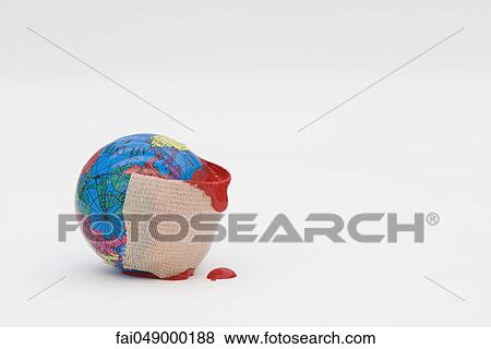 Adhesive bandage dripping blood wrapped around globe View Large Photo Image Stock Photo - Adhesive bandage dripping blood wrapped around globe. Fotosearch