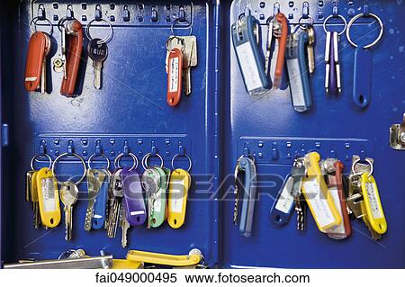 Stock Photography - Keys organized in key cabinet. Fotosearch