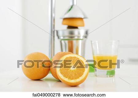 Making fresh-squeezed orange juice View Large Photo Image Stock Photo - Making fresh-squeezed orange juice. Fotosearch