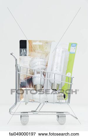 Shopping cart containing energy efficient light-bulbs View Large Photo Image Stock Photo - Shopping cart containing energy efficient light-bulbs. Fotosearch