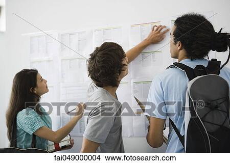 Students checking bulletin board for new schedule View Large Photo Image Picture - Students checking bulletin board for new schedule. Fotosearch