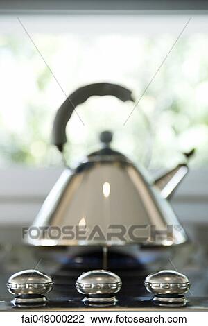 Tea kettle on gas stovetop View Large Photo Image Stock Image - Tea kettle on gas stovetop. Fotosearch