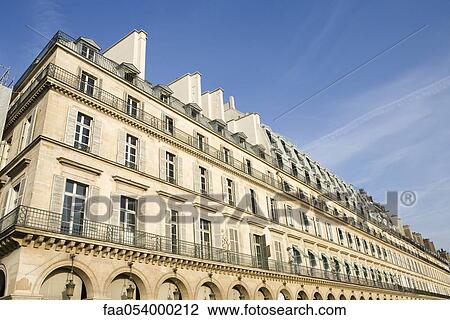 Stock Image - France, Paris, building on Rue de Rivoli. Fotosearch