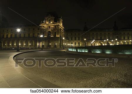 Picture - France, Paris, The Louvre at night. Fotosearch