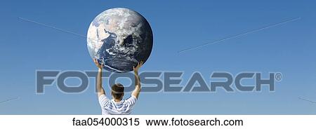 Stock Photography - Man holding up earth. Fotosearch
