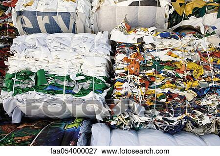 Stock Photo - Storage of bales of PVC sheeting for recycling. Fotosearch