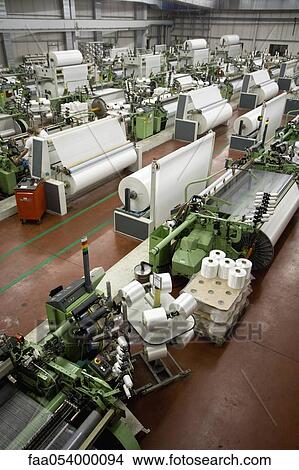 Picture - Weaving mill, general view of factory with looms. Fotosearch
