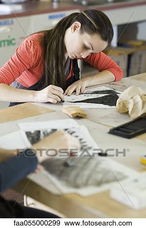 Stock Photo - Drawing with charcoal in art class. Fotosearch