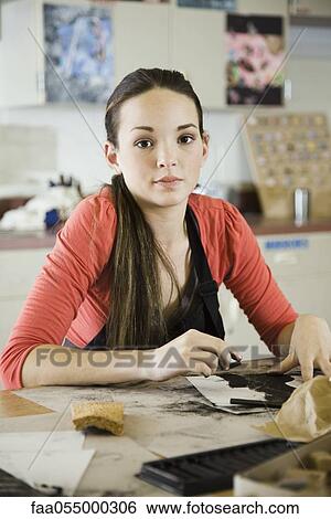 Stock Photograph - Female artist, portrait. Fotosearch