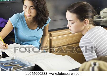 Stock Image - High school students studying together. Fotosearch