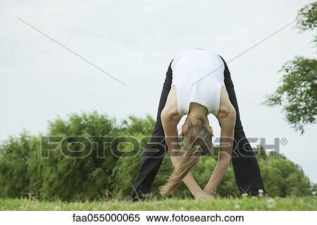 Woman stretching in park View Large Photo Image Stock Photography - Woman stretching in park. Fotosearch