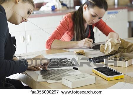 Young artists drawing with charcoal View Large Photo Image Stock Photo - Young artists drawing with charcoal. Fotosearch