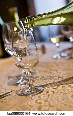 Pouring glass of white wine View Large Photo Image Picture - Pouring glass of white wine. Fotosearch