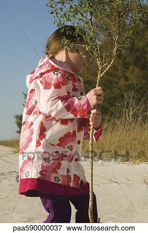 Girl picking up tree sapling by trunk View Large Photo Image Stock Photo - Girl picking up tree sapling by trunk. Fotosearch