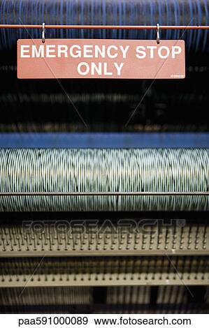 Emergency stop on weaving machine in carpet tile factory View Large Photo Image Stock Photo - Emergency stop on weaving machine in carpet tile factory. Fotosearch