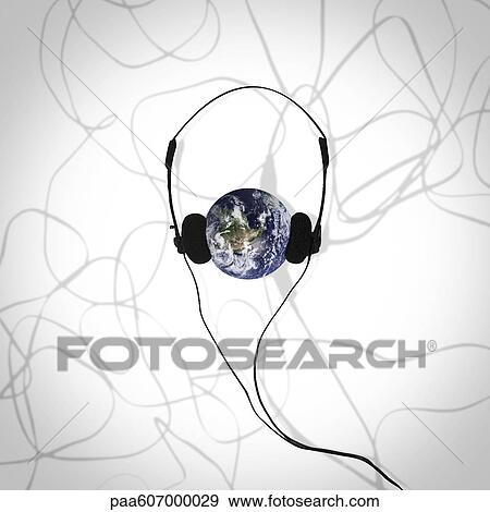 Stock Photo - Earth wearing headphones. Fotosearch