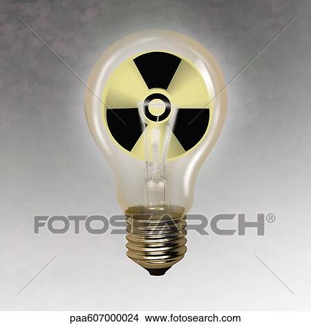 Picture - Light bulb with radioactive warning sign. Fotosearch