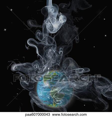 Stock Image - Planet earth shrouded in smoke. Fotosearch
