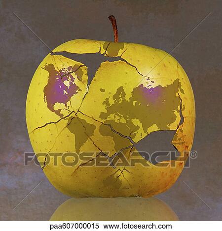 World map on fractured apple View Large Photo Image Stock Photography - World map on fractured apple. Fotosearch