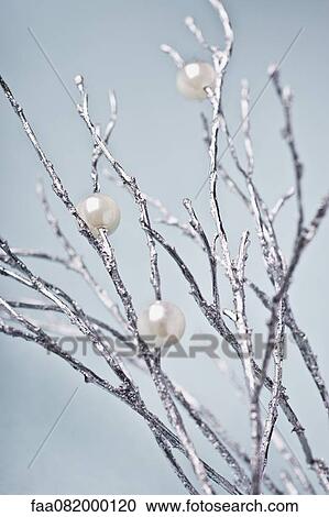 Silver branches with pearl decorations View Large Photo Image Stock Image - Silver branches with pearl decorations. Fotosearch