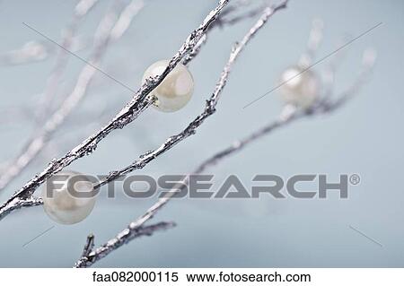 Silver branches with pearl decorations View Large Photo Image Stock Photography - Silver branches with pearl decorations. Fotosearch