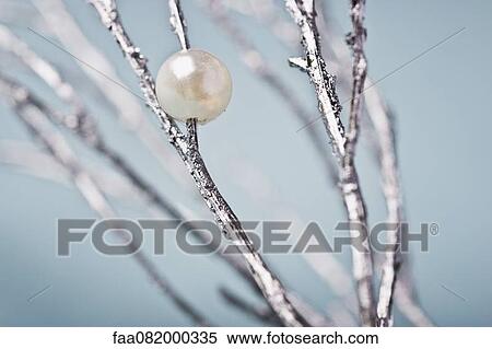 Silver branches with pearl decorations View Large Photo Image Stock Photography - Silver branches with pearl decorations. Fotosearch