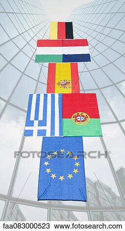 Flags of several members of the European Union superimposed on skyscraper facade View Large Photo Image Stock Image - Flags of several members of the European Union superimposed on skyscraper facade. Fotosearch