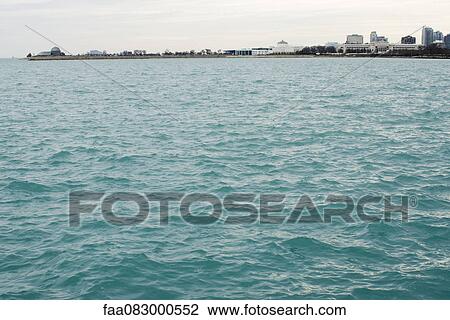 Stock Image - Lake Michigan, overlooking the planetarium, aquarium and millenuim park, Chicago. Fotosearch