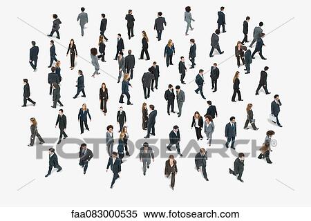 Stock Photography - Large group of business people, high angle view. Fotosearch
