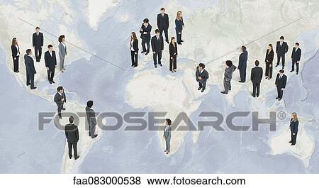 Large group of business people standing on world map View Large Photo Image Stock Photo - Large group of business people standing on world map. Fotosearch