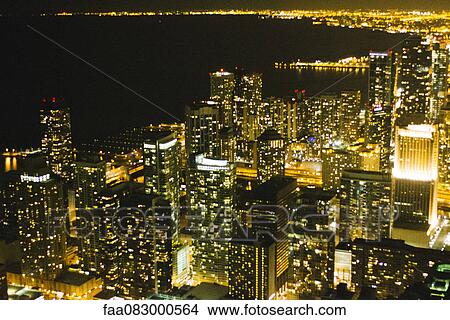 Night view of Chicago from the John Hancock Observatory View Large Photo Image Picture - Night view of Chicago from the John Hancock Observatory. Fotosearch